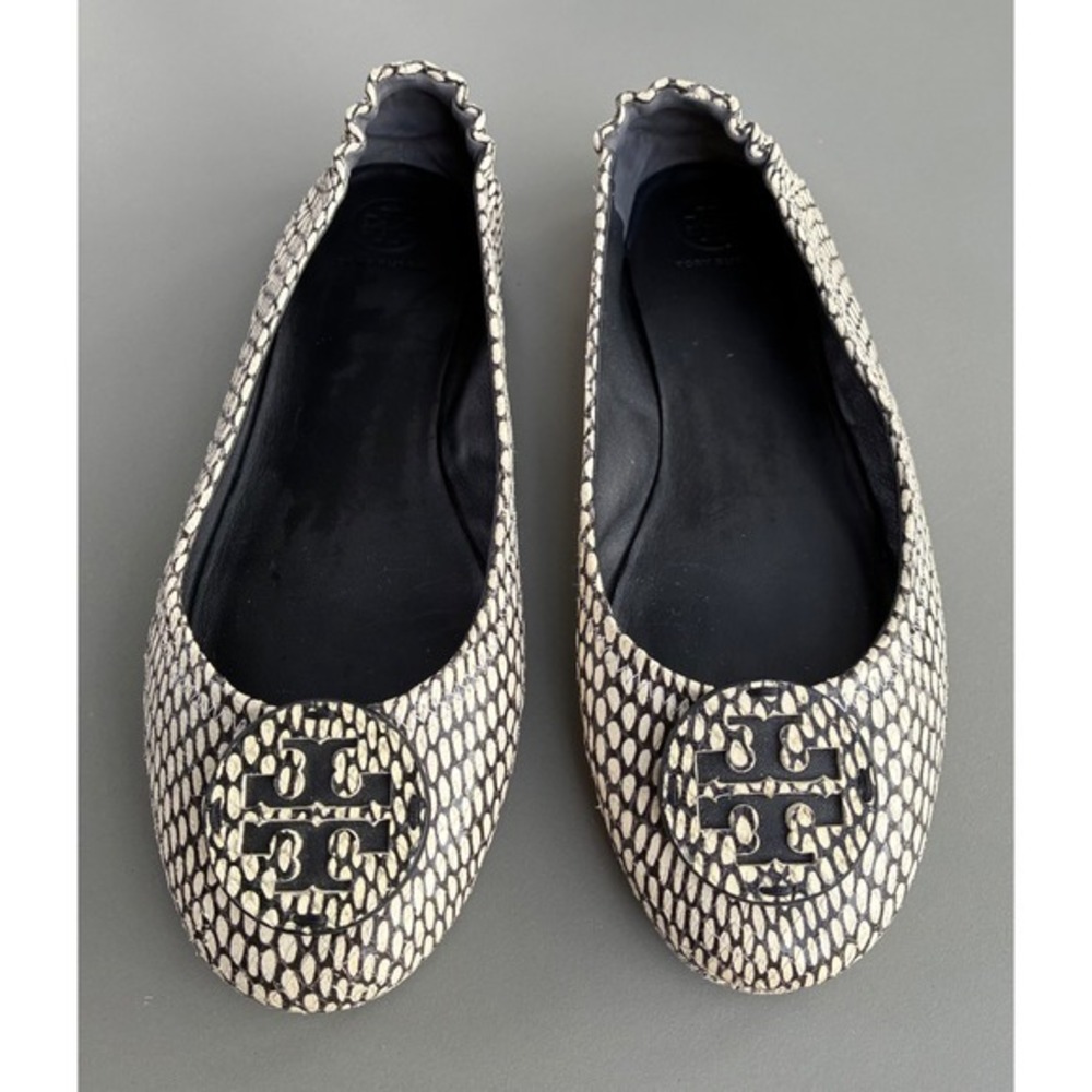 Tory Burch Minnie Travel Ballet Flats - King Cobra Printed Leather 10M - Picture 1 of 6